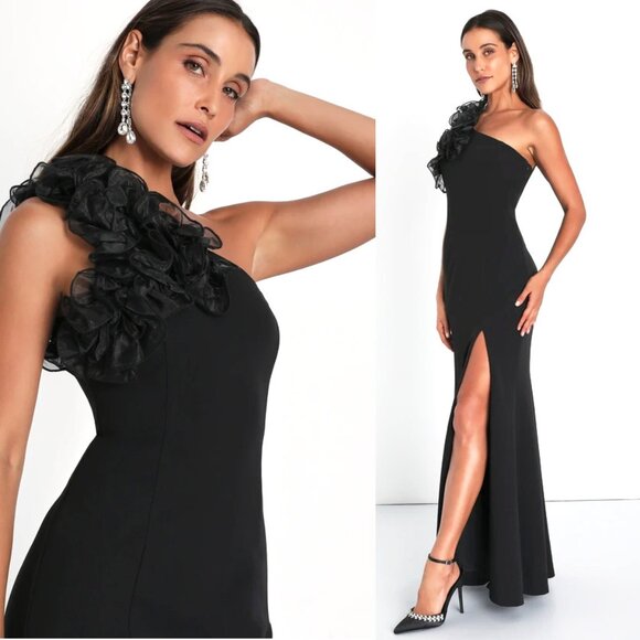 Lulus Dresses & Skirts - Lulus Stunning Significance One-Shoulder 3D Ruffled Maxi Dress Trumpet Gown
